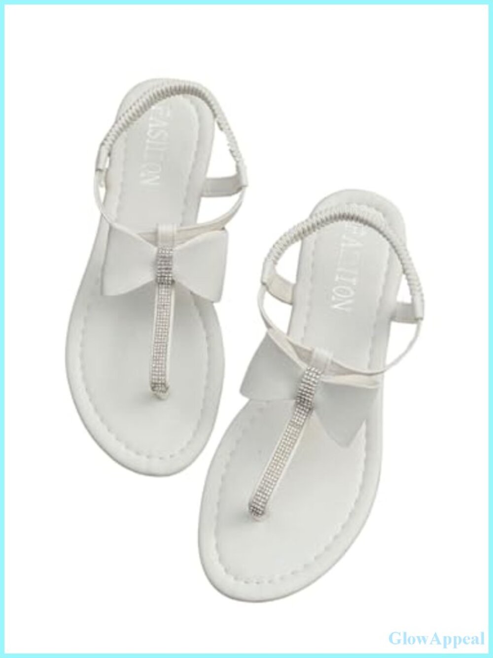 Women's Rhinestone Bow Flat Sandals Slingback Open Toe Faux Leather Flip Flops